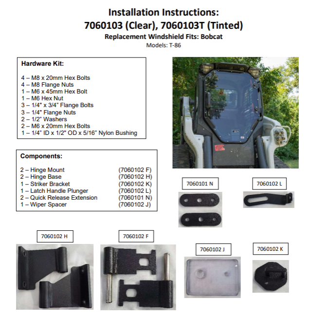Bobcat R Series (T86/S86) Frame & Polycarbonate Windshield Replacement